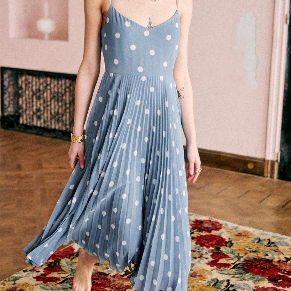 NWT Sezane Nissa Blue Polka Dot Dress - Picture 2 of 11